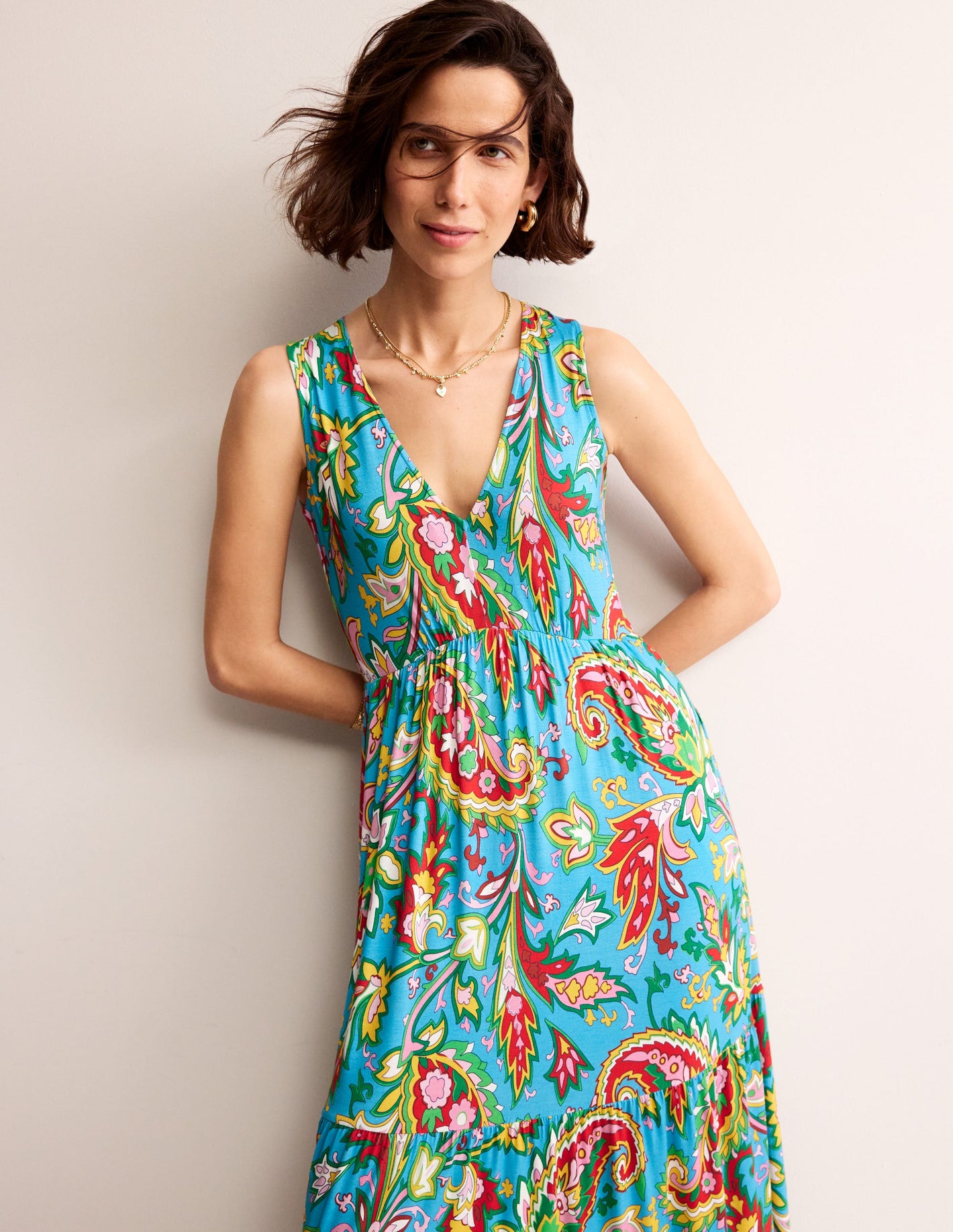 Sylvia Jersey Maxi Tier Dress-Vivid Blue, Paisley Azure