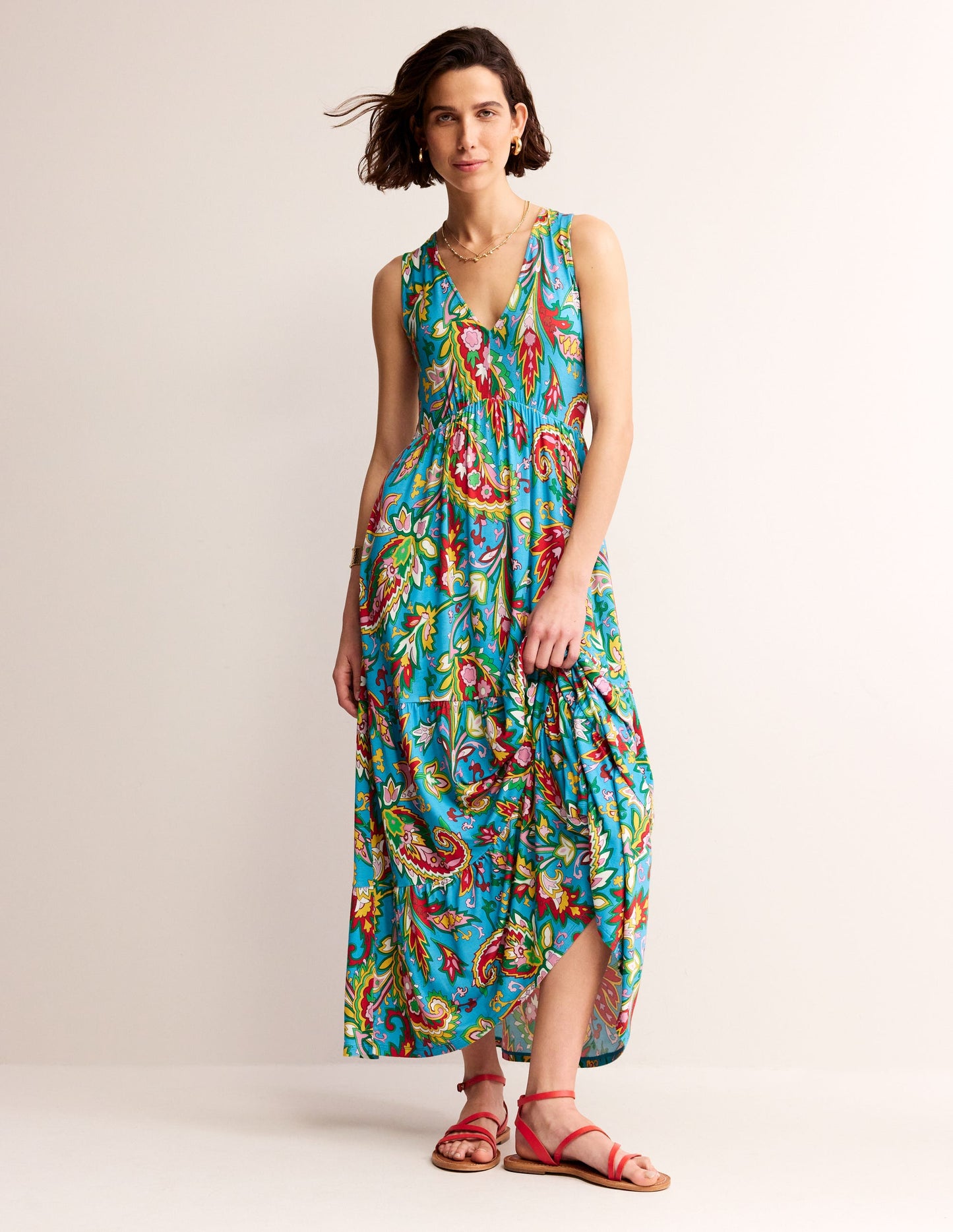 Sylvia Jersey Maxi Tier Dress-Vivid Blue, Paisley Azure