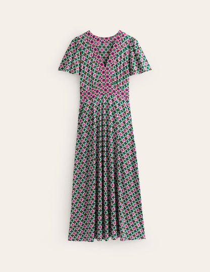 Ellie Flutter Maxi Tea Dress-Multi, Botanic Tile