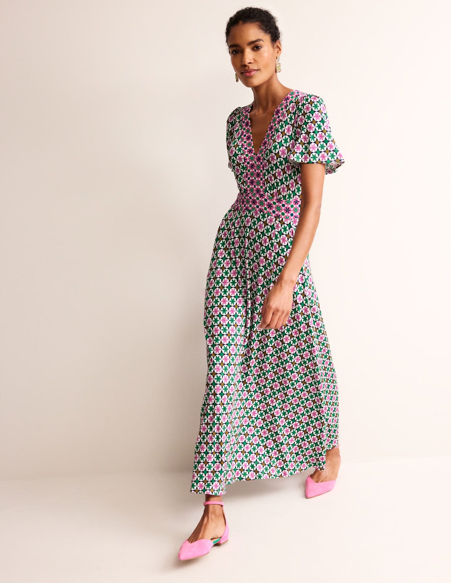 Ellie Flutter Maxi Tea Dress-Multi, Botanic Tile