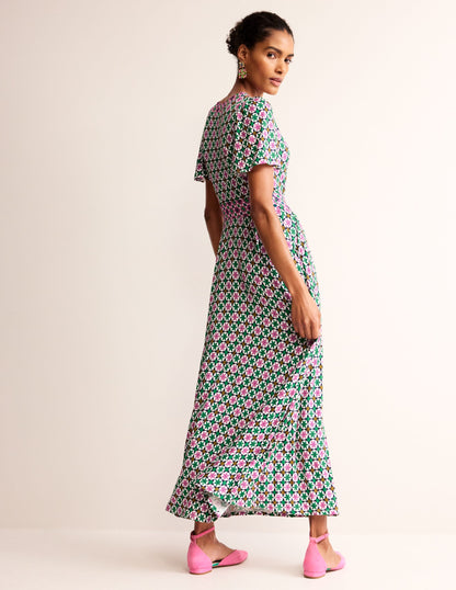 Ellie Flutter Maxi Tea Dress-Multi, Botanic Tile