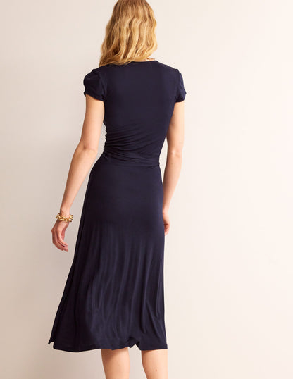 Joanna Cap Sleeve Wrap Dress-Navy