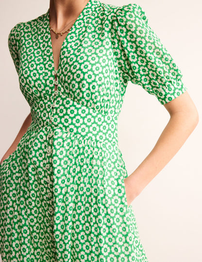 Elsa Crinkle Midi Tea Dress-Green Tambourine, Primrose