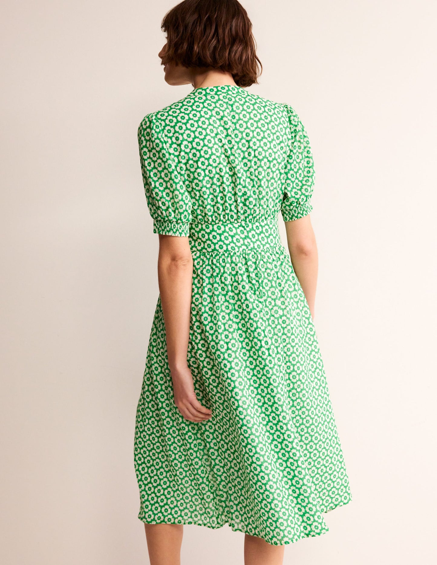 Elsa Crinkle Midi Tea Dress-Green Tambourine, Primrose