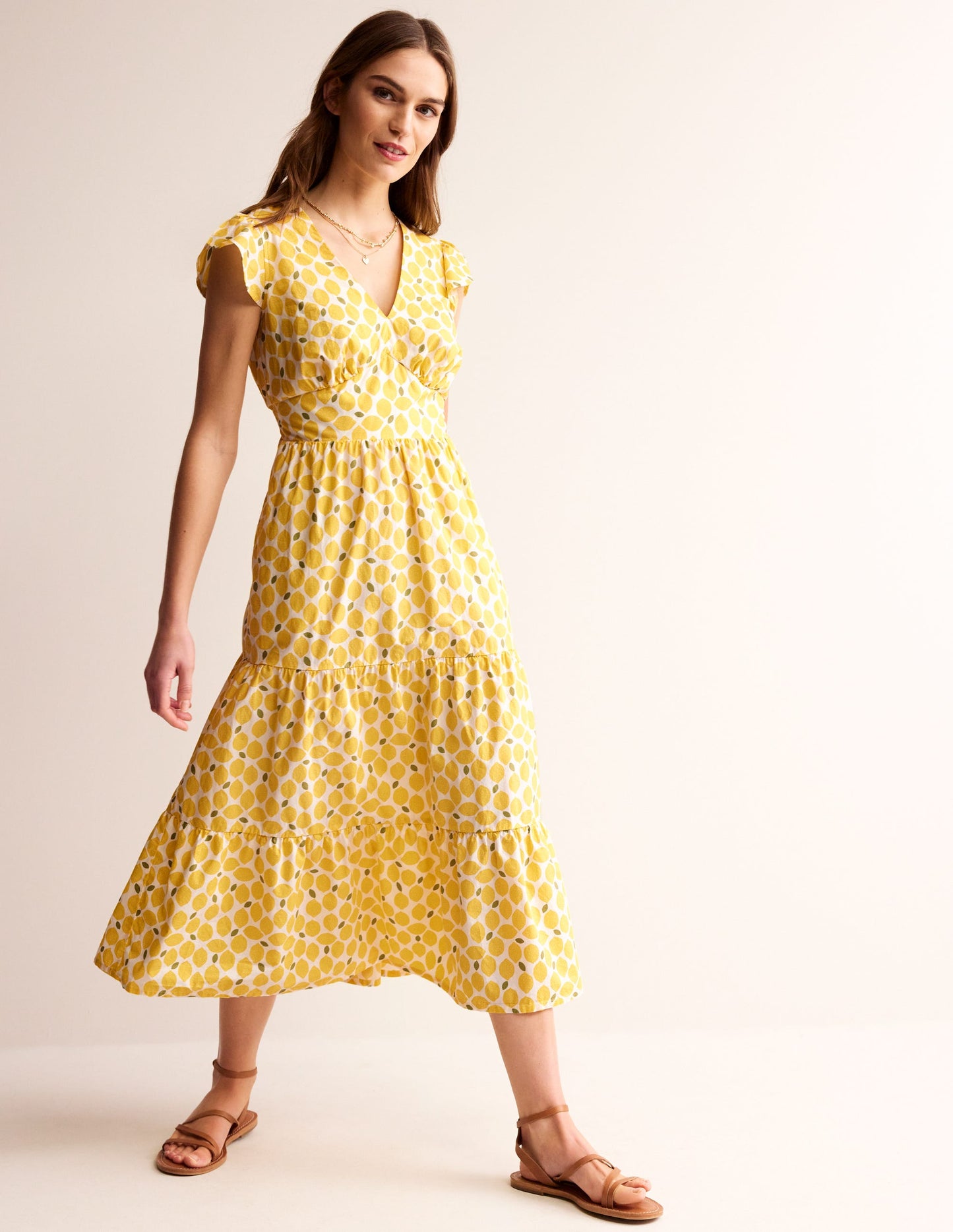 May Cotton Midi Tea Dress-Passionfruit, Lemons