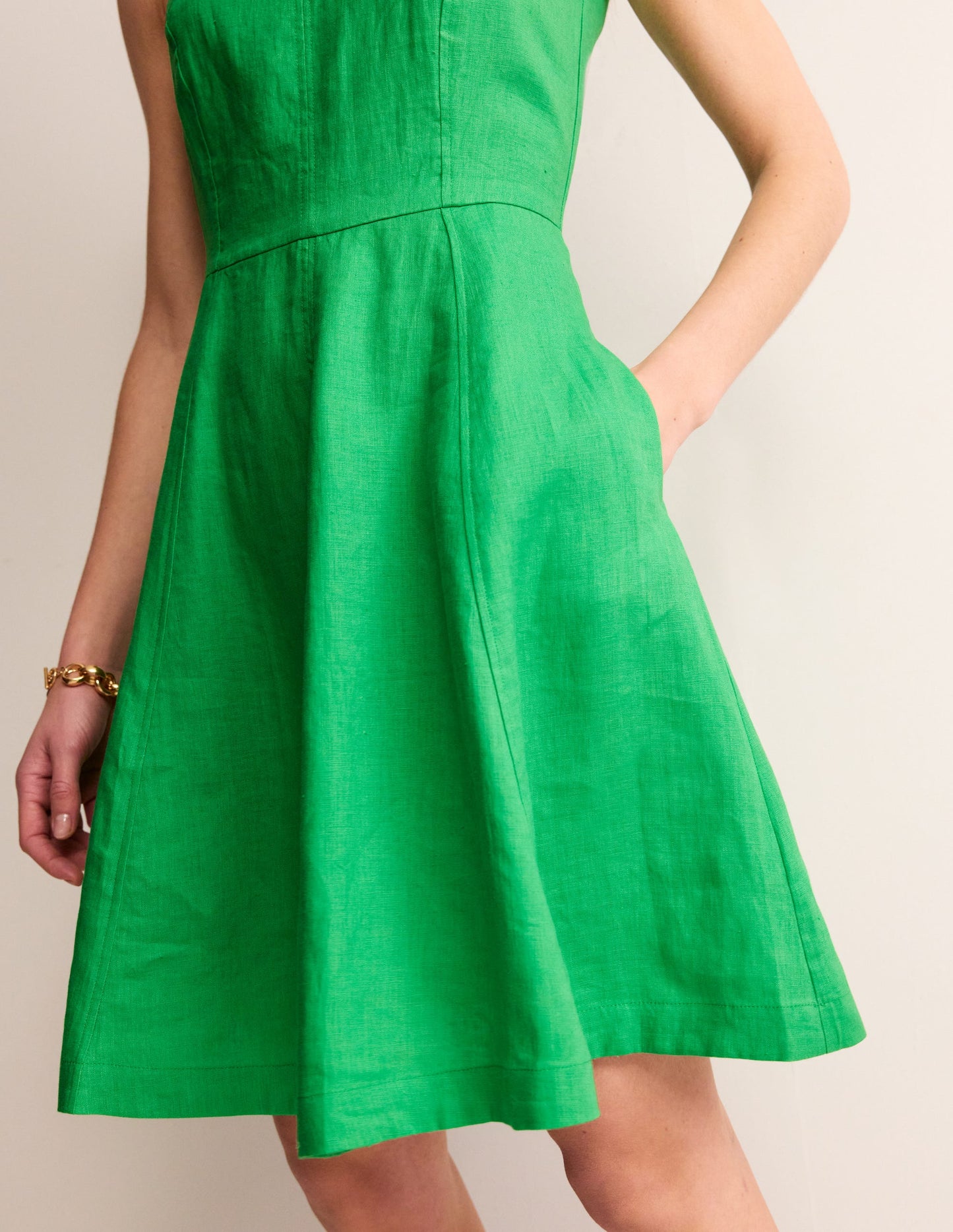 Carla Linen Short Dress-Kelly Green