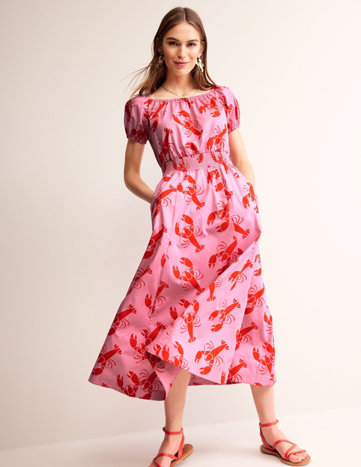 Amber Cotton Midi Dress-Cashmere Rose, Lobster