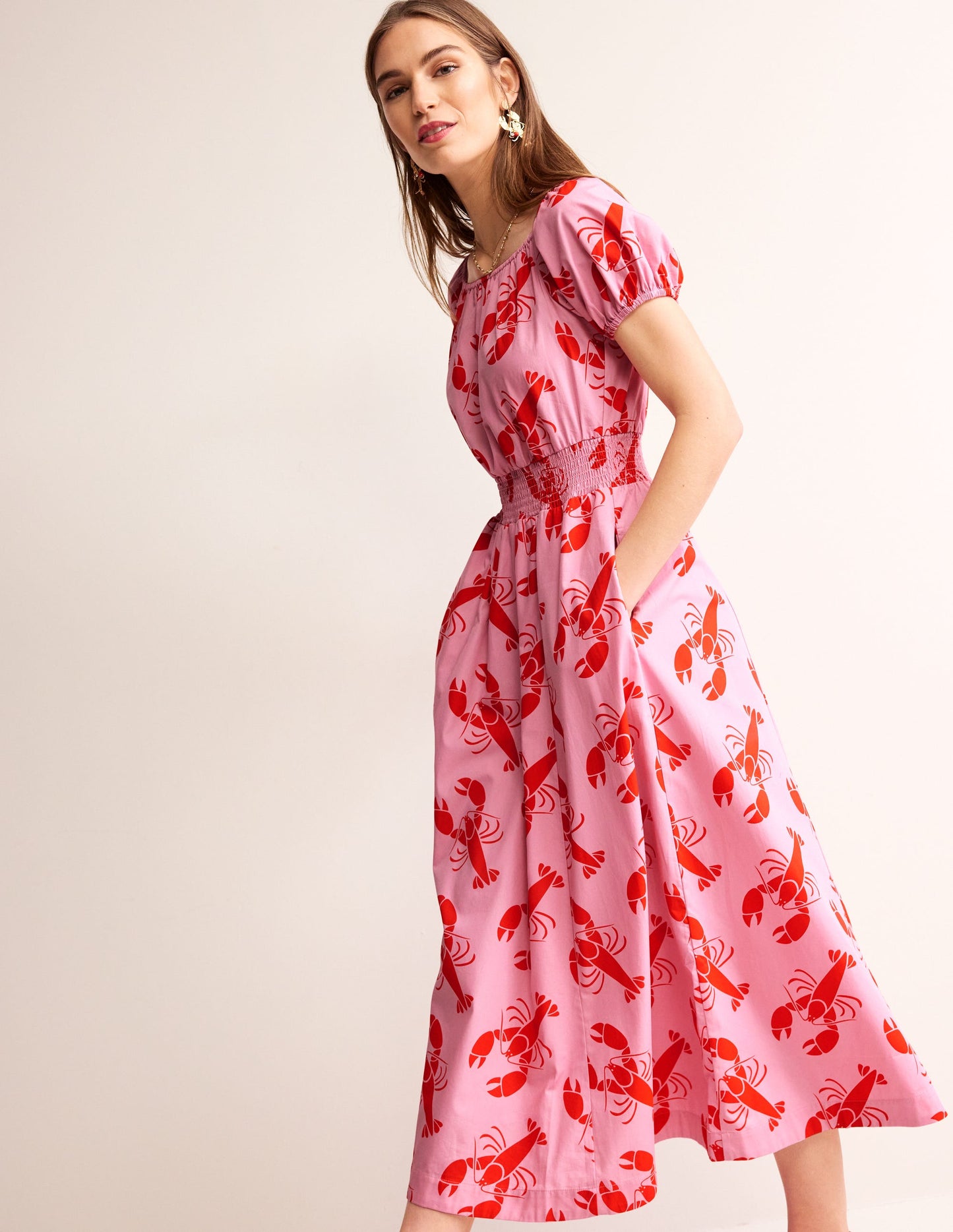 Amber Cotton Midi Dress-Cashmere Rose, Lobster