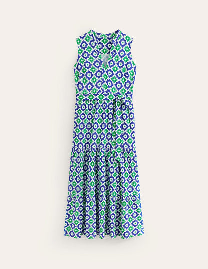 Naomi Notch Collar Maxi Dress-Green Tambourine, Geo Stamp