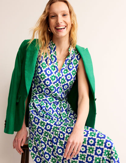 Naomi Notch Collar Maxi Dress-Green Tambourine, Geo Stamp