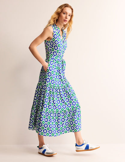 Naomi Notch Collar Maxi Dress-Green Tambourine, Geo Stamp