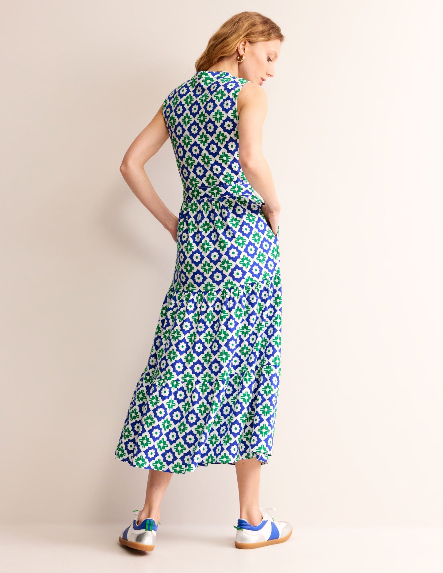 Naomi Notch Collar Maxi Dress-Green Tambourine, Geo Stamp