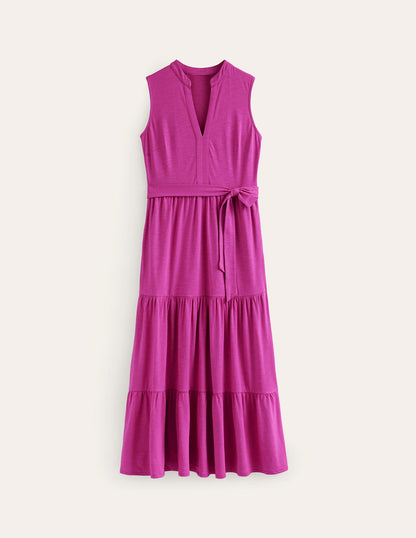 Naomi Notch Collar Maxi Dress-Rose Violet