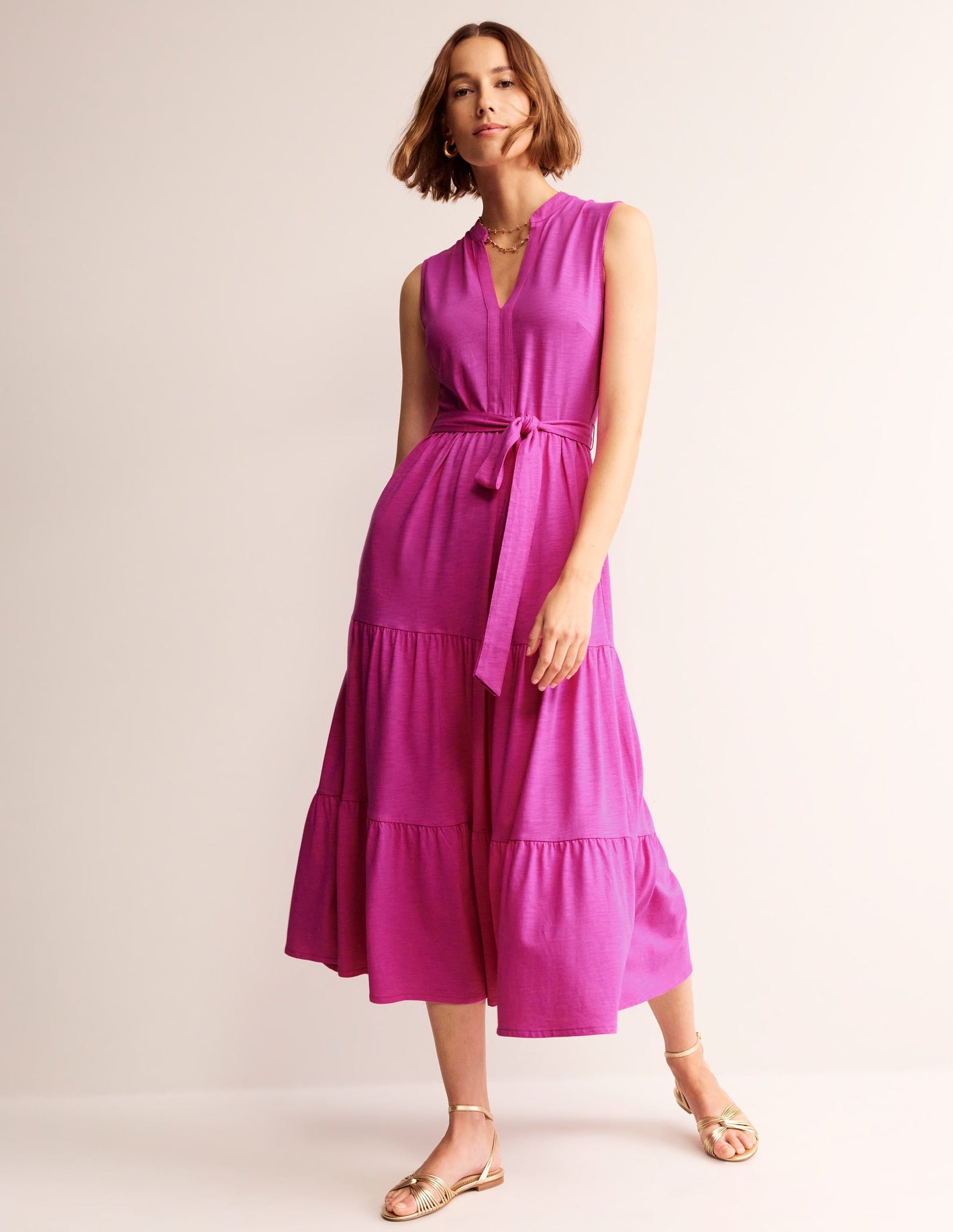 Naomi Notch Collar Maxi Dress-Rose Violet