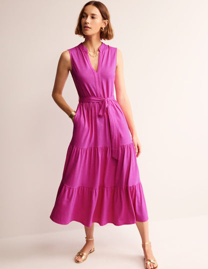 Naomi Notch Collar Maxi Dress-Rose Violet