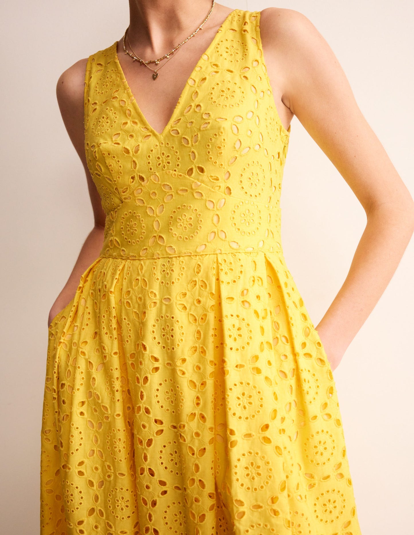 Broderie Occasion Midi Dress-Vibrant Yellow