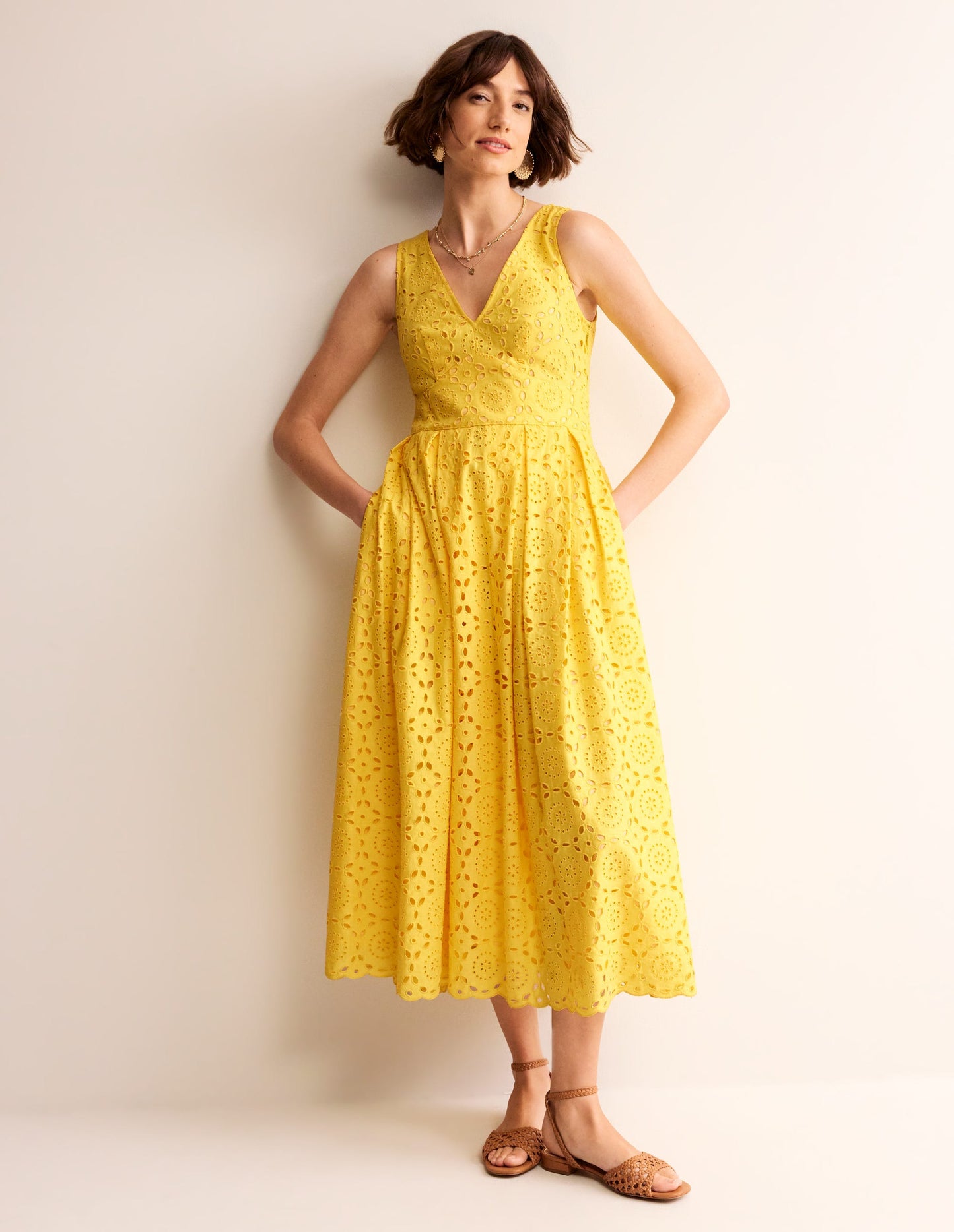 Broderie Occasion Midi Dress-Vibrant Yellow