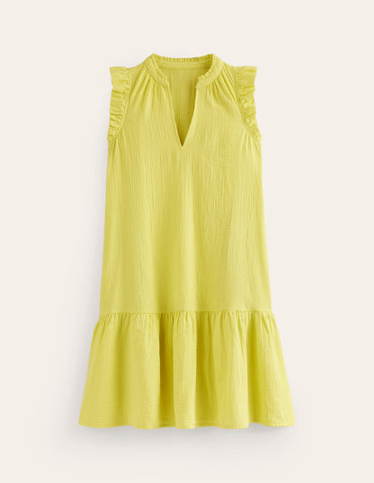 Daisy Double Cloth Short Dress-Citrus Yellow