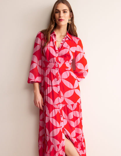 Occasion Maxi Shirt Dress-Flame Scarlet, Diamond Terrace