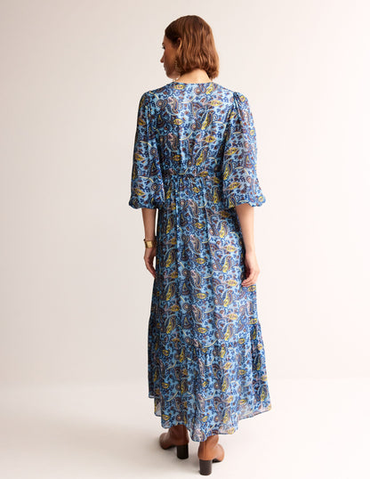 V Neck Puff Maxi Dress-Air Blue, Fantastical Small