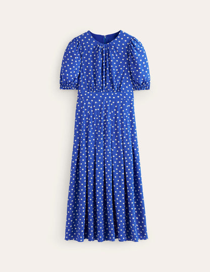 Liv Pleat Detail Midi Dress-Surf The Web, Abstract Dot