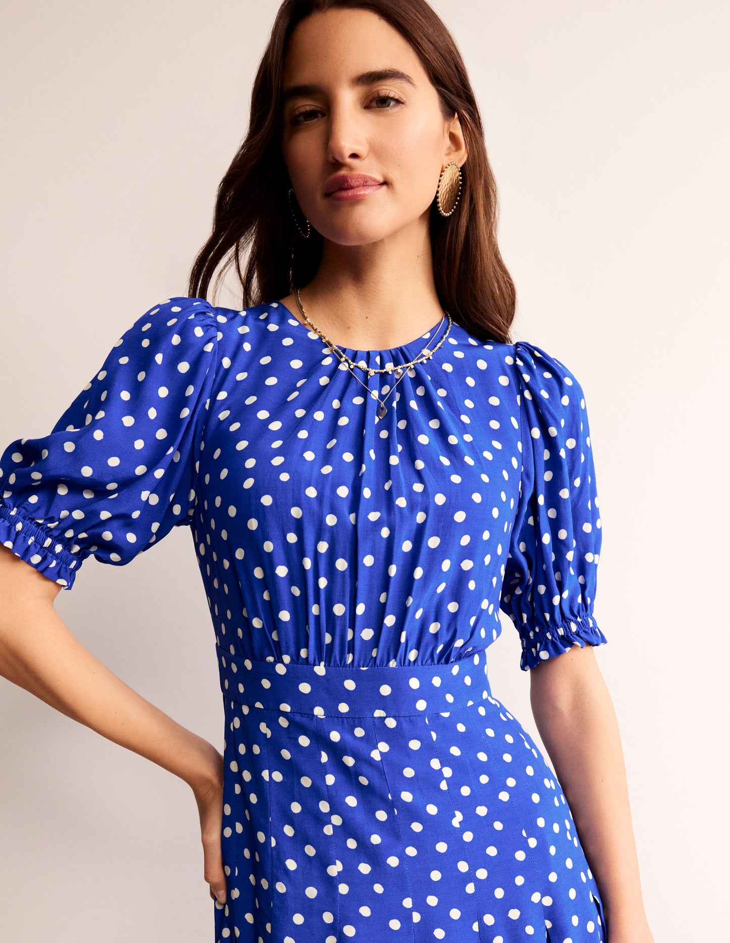 Liv Pleat Detail Midi Dress-Surf The Web, Abstract Dot