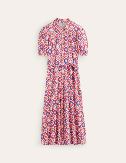 Libby Jersey Midi Shirt Dress-Rubicondo, Mosaic Bloom