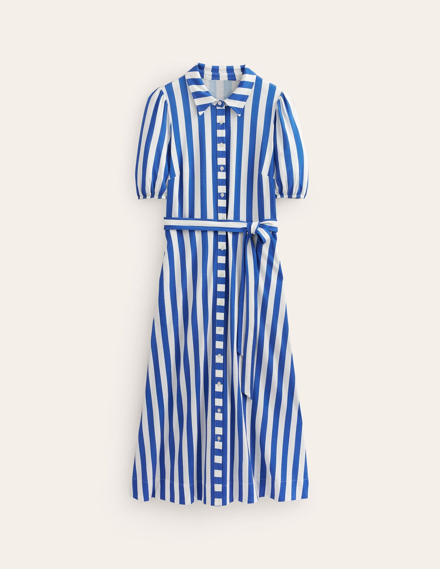 Libby Jersey Midi Shirt Dress-Blue, Ivory Stripe