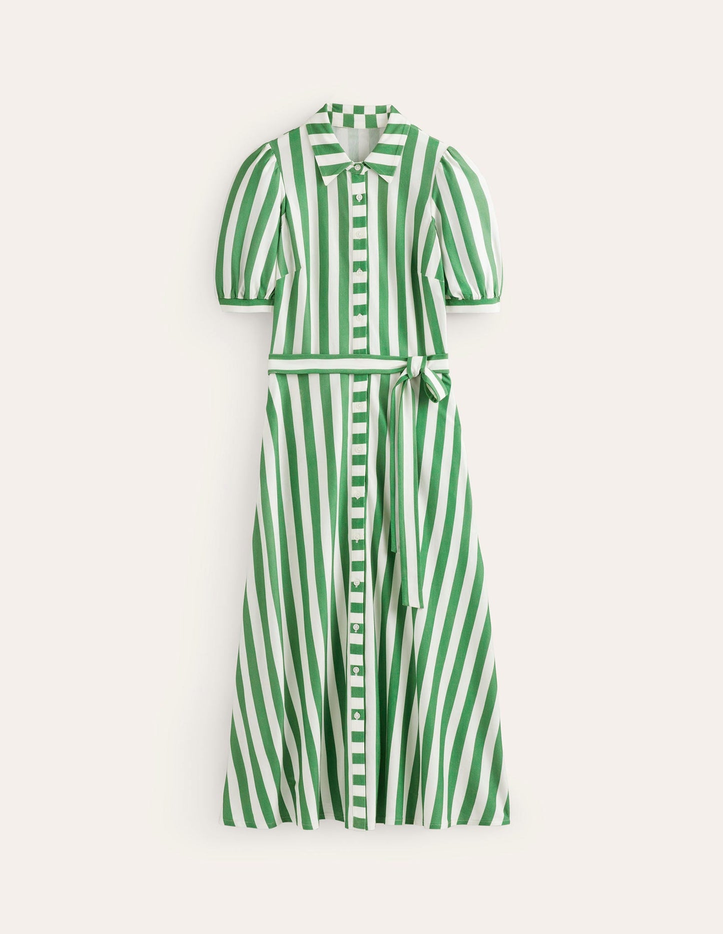 Libby Jersey Midi Shirt Dress-Green, Ivory Stripe