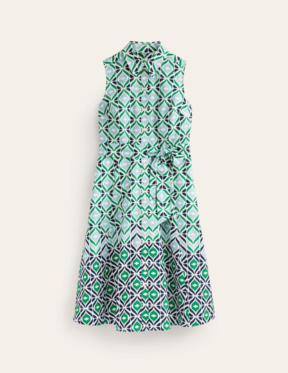 Amy Sleeveless Shirt Dress-Green Tambourine Diamond Wave