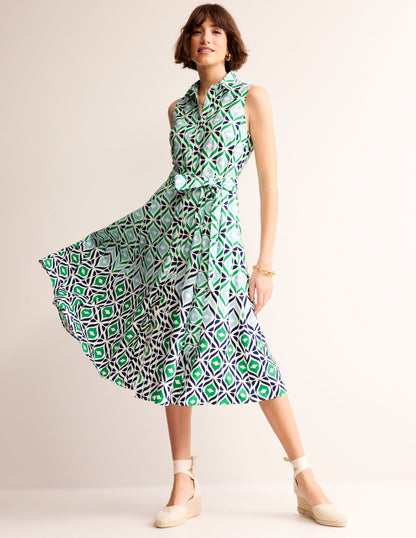 Amy Sleeveless Shirt Dress-Green Tambourine Diamond Wave