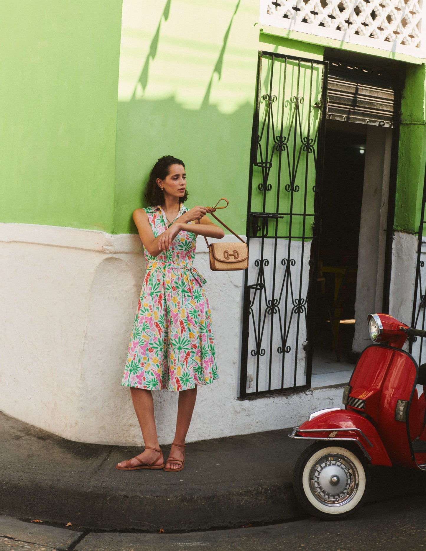 Amy Sleeveless Shirt Dress-Multi, Tropical Paradise