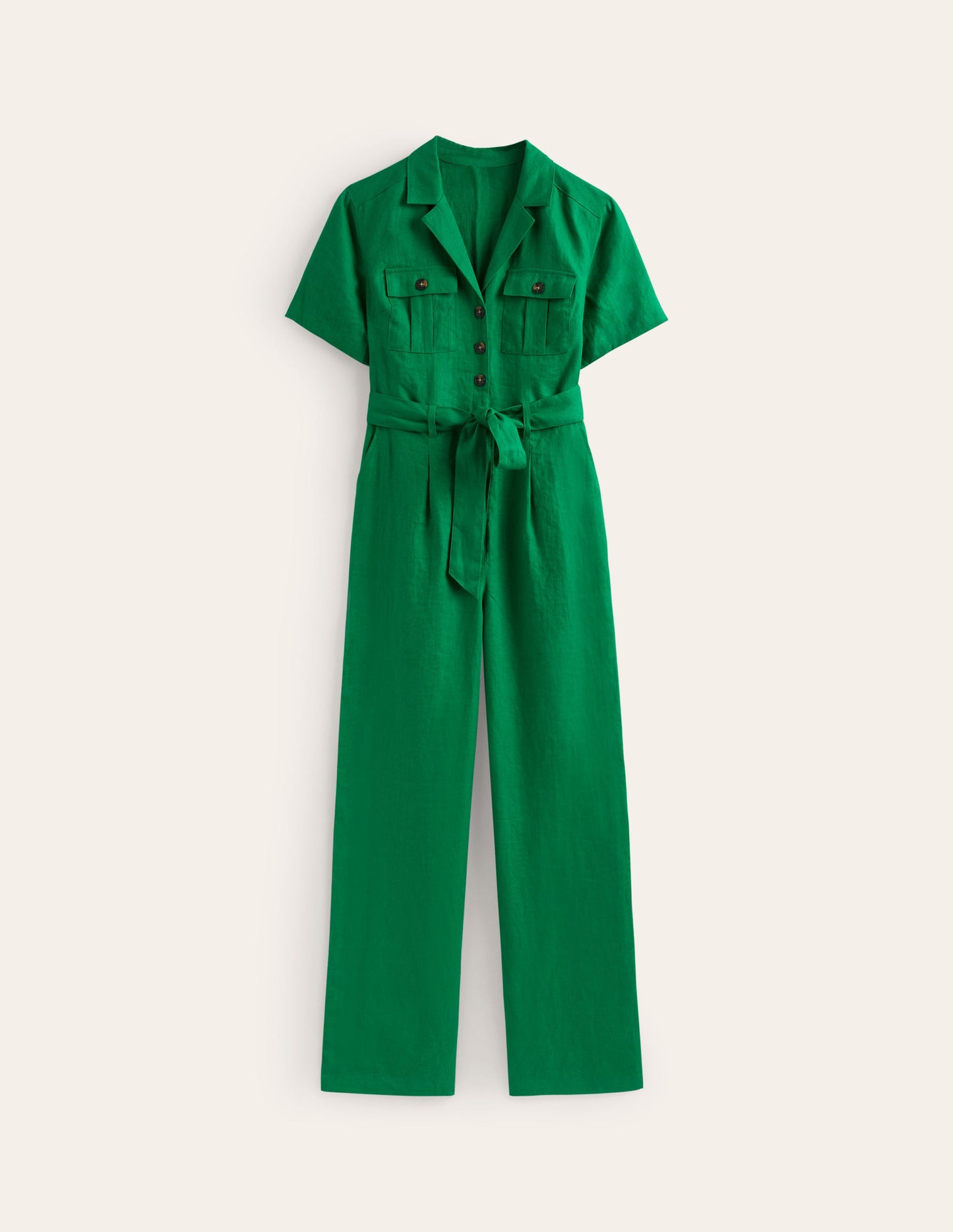 Belted Linen Jumpsuit-Green Tambourine