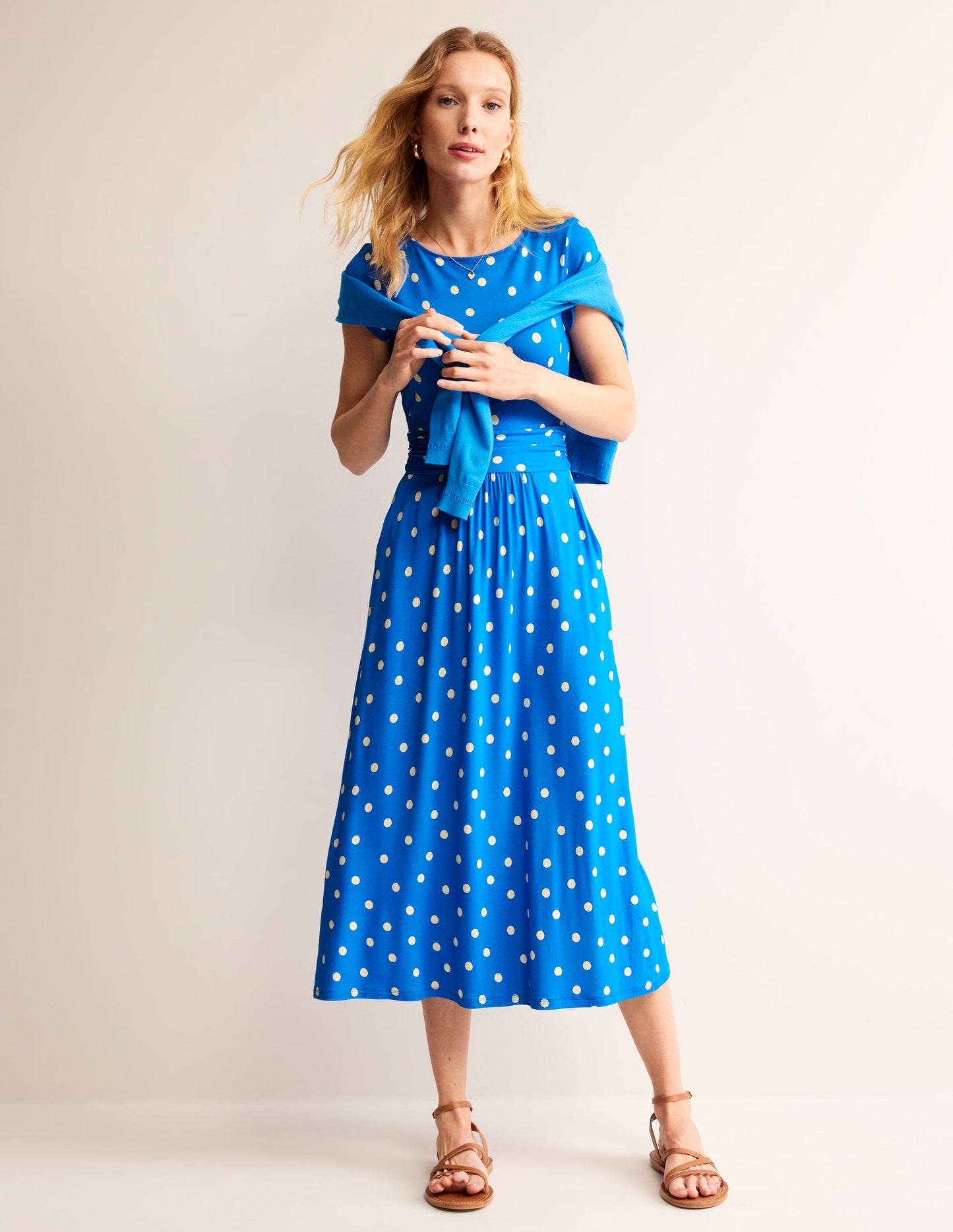 Amelie Jersey Midi Dress-Blue, Scattered Brand Spot