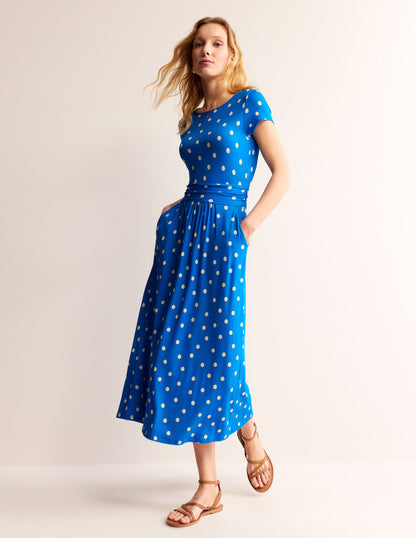 Amelie Jersey Midi Dress-Blue, Scattered Brand Spot