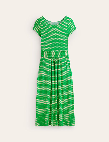 Amelie Jersey Midi Dress-Kelly Green, Crescent Stamp