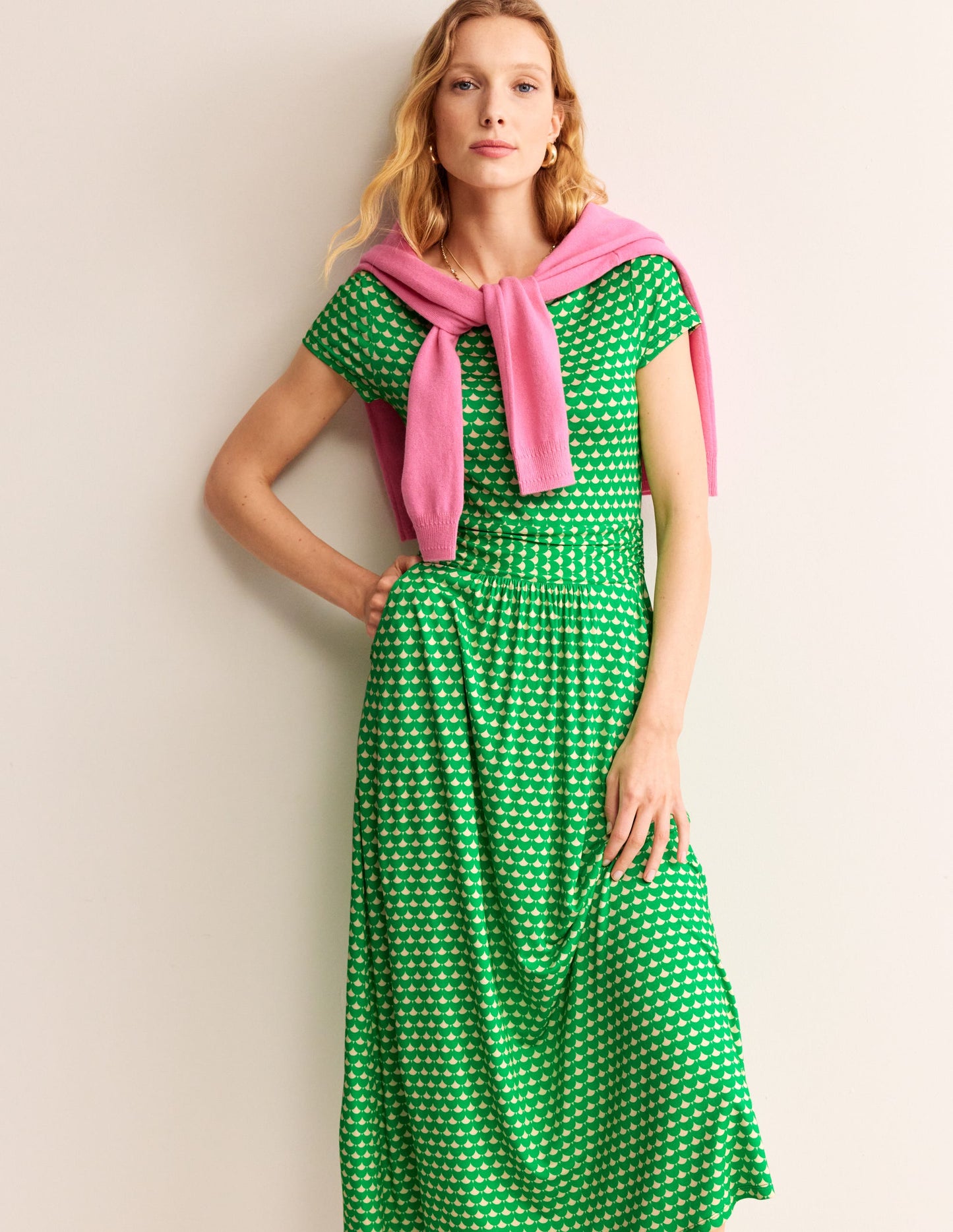 Amelie Jersey Midi Dress-Kelly Green, Crescent Stamp