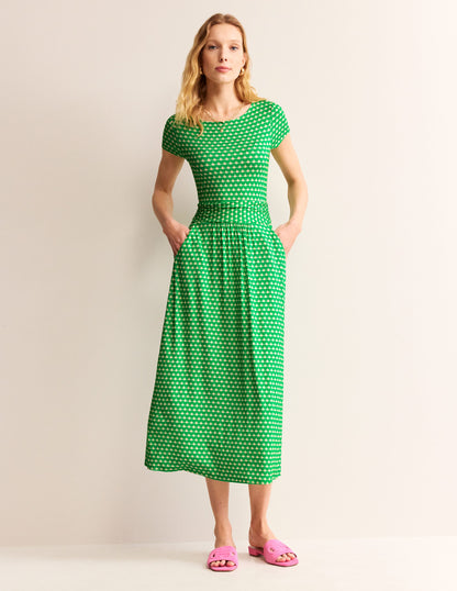 Amelie Jersey Midi Dress-Kelly Green, Crescent Stamp