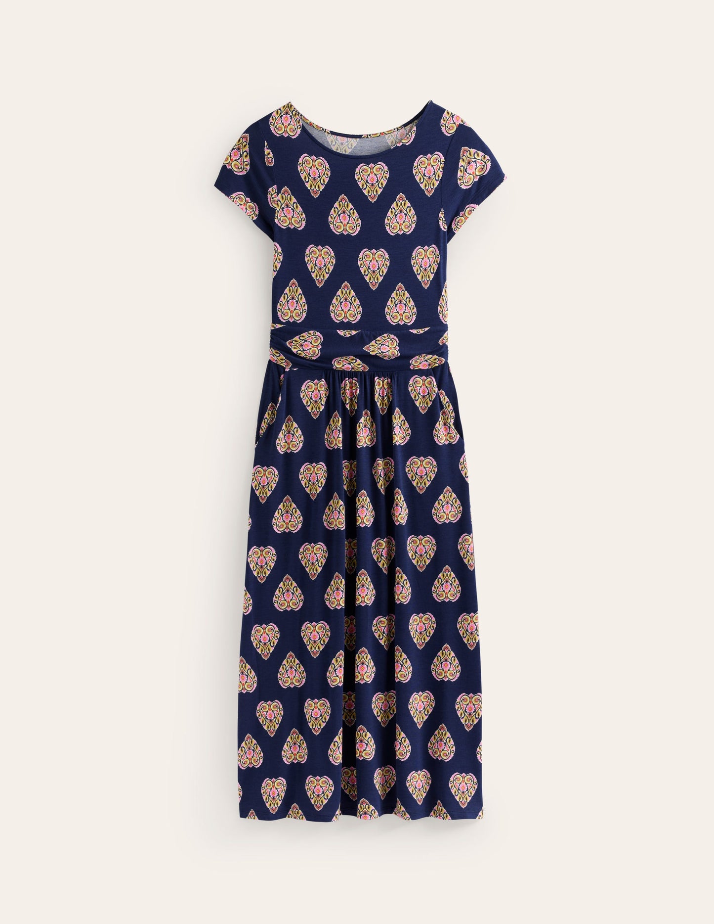 Amelie Jersey Midi Dress-French Navy, Flora Stamp