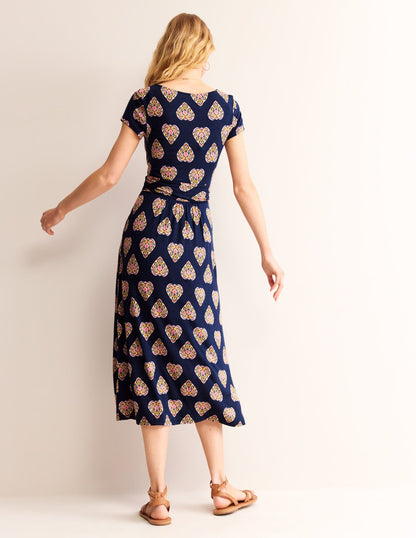 Amelie Jersey Midi Dress-French Navy, Flora Stamp