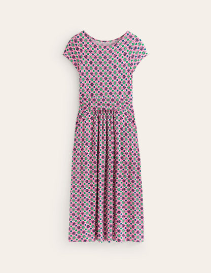 Amelie Jersey Midi Dress-Pink Power, Botanic Tile