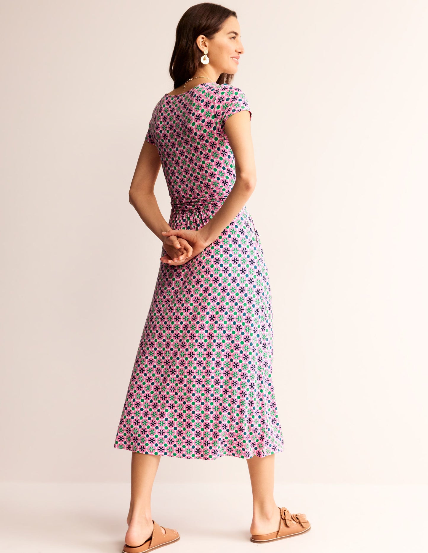 Amelie Jersey Midi Dress-Pink Power, Botanic Tile