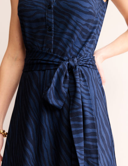 Laura Sleeveless Shirt Dress-True Navy, Animal Stripe