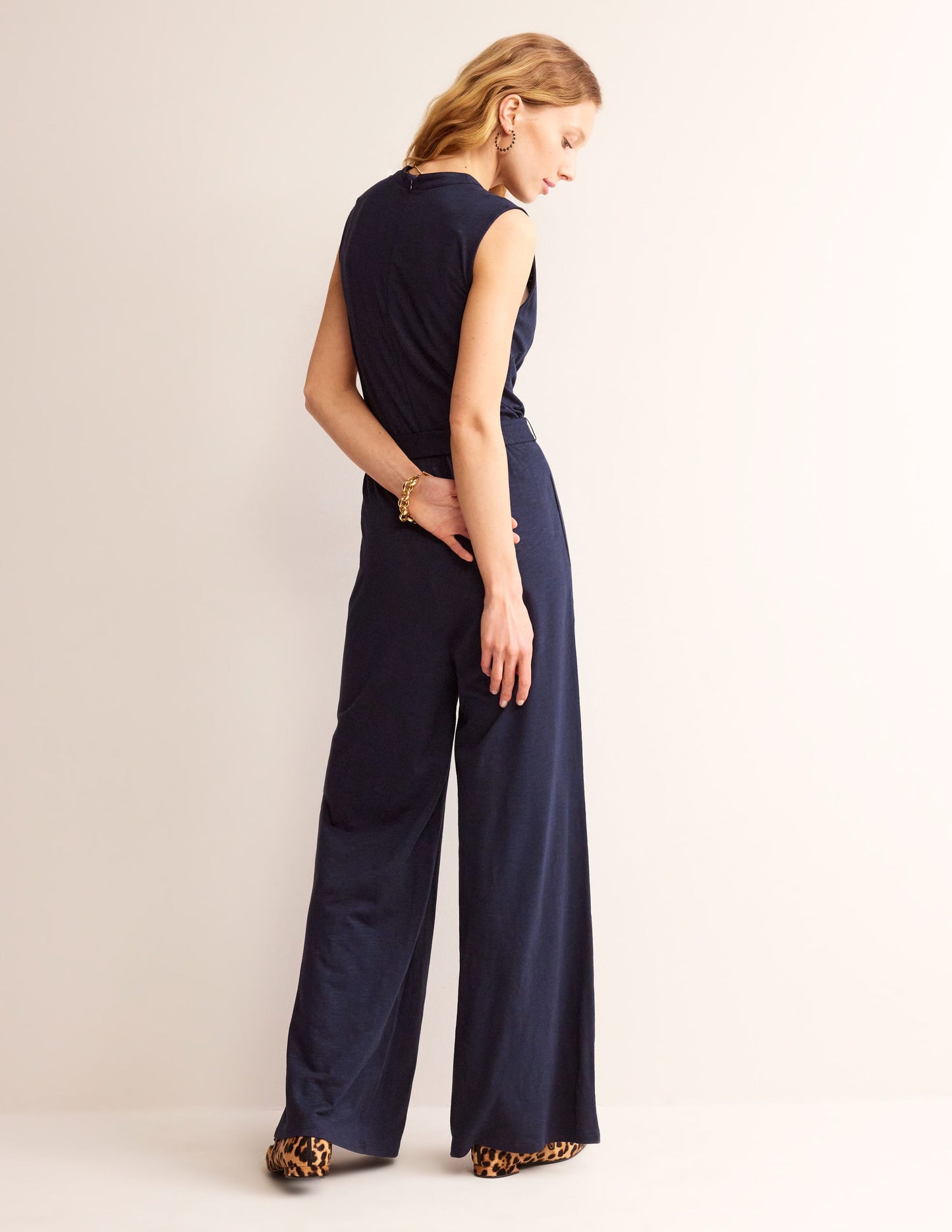 Naomi Notch Jersey Jumpsuit-Navy