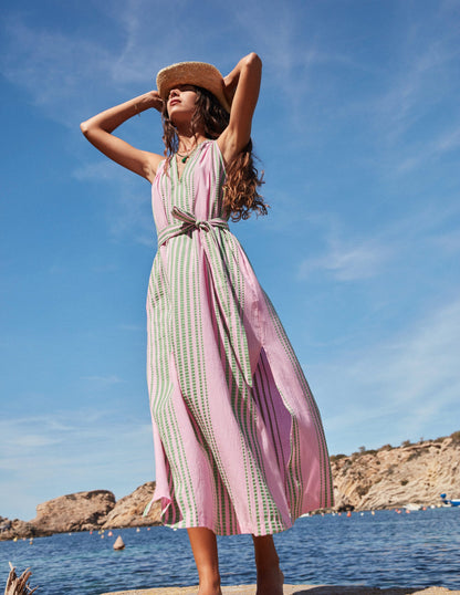 Jacquard Beach Dress-Green and Pink Jacquard