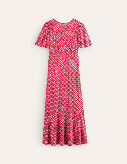 Felicity Jersey Midi Tea Dress-Sangria Sunset, Geo Pome