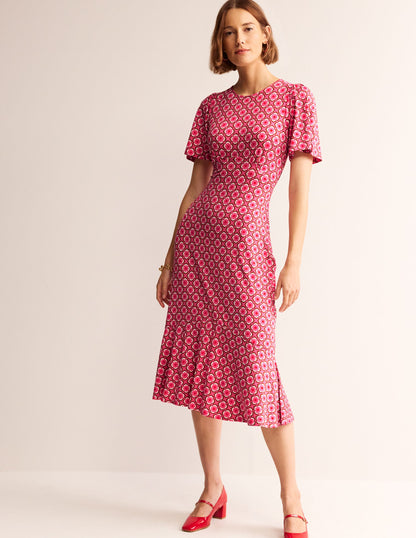 Felicity Jersey Midi Tea Dress-Sangria Sunset, Geo Pome