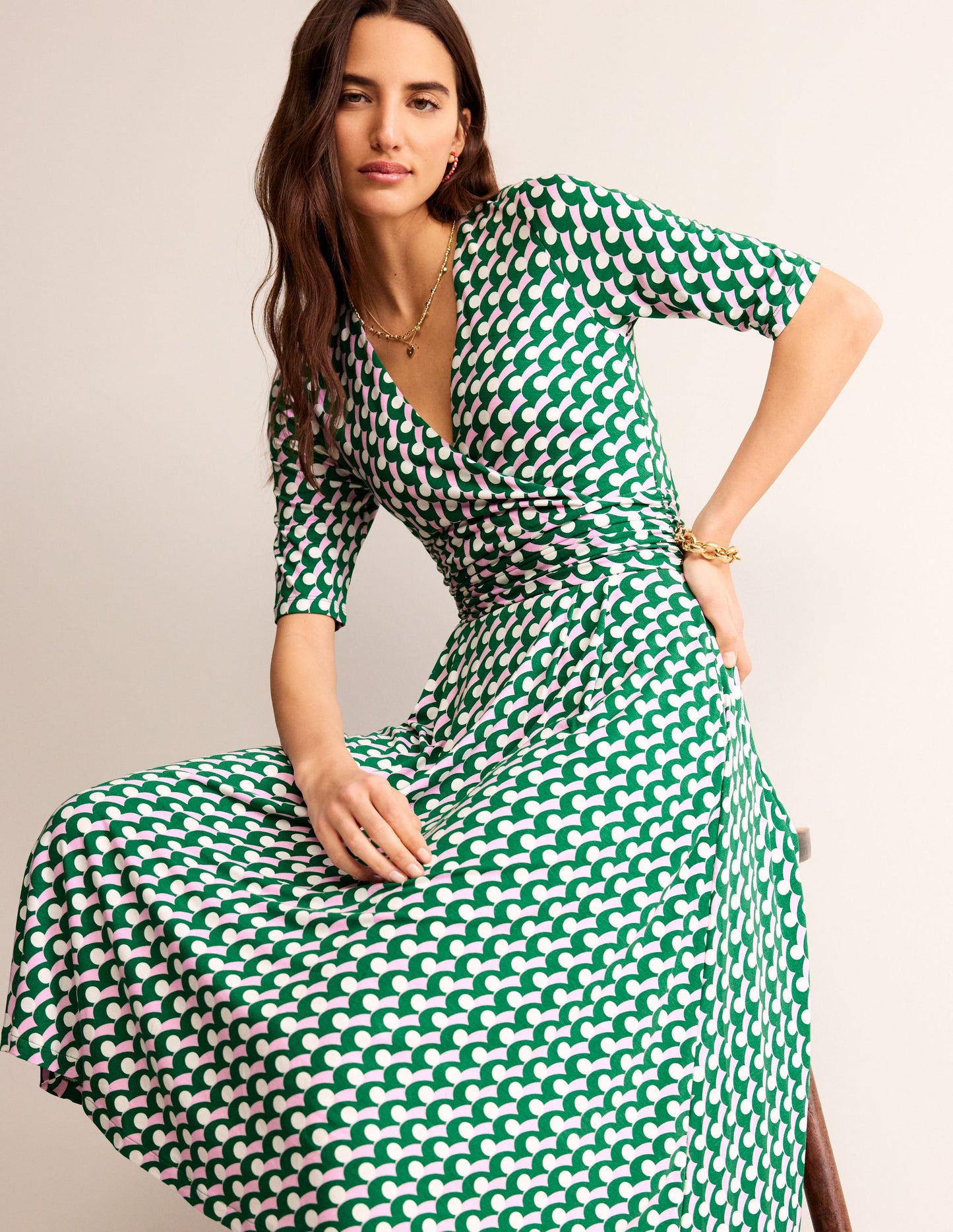 Kassidy Jersey Midi Dress-Green Tambourine, Polka Wave