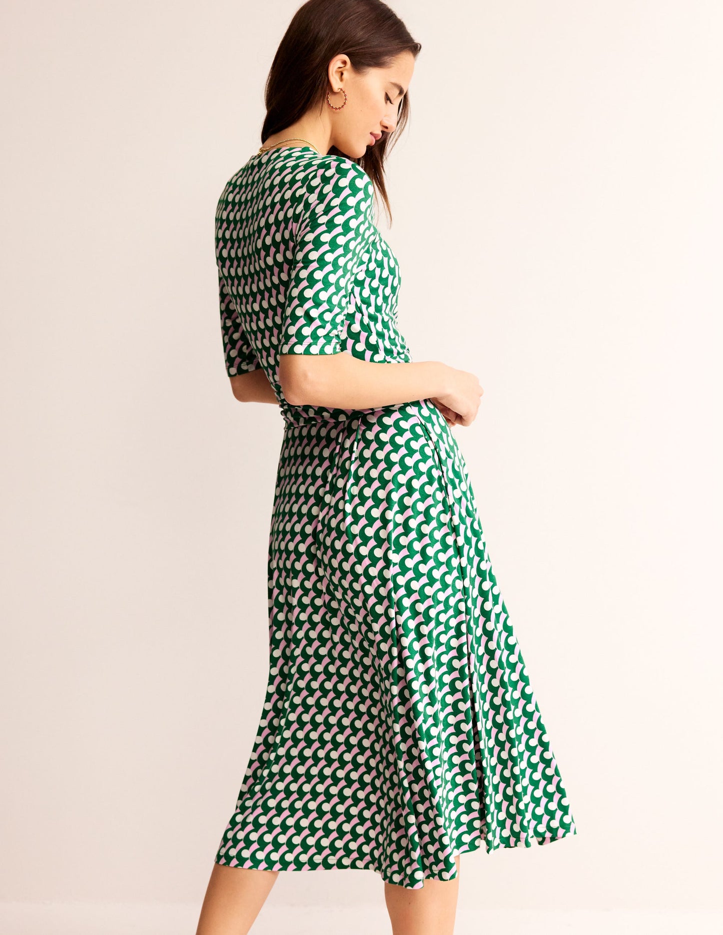 Kassidy Jersey Midi Dress-Green Tambourine, Polka Wave