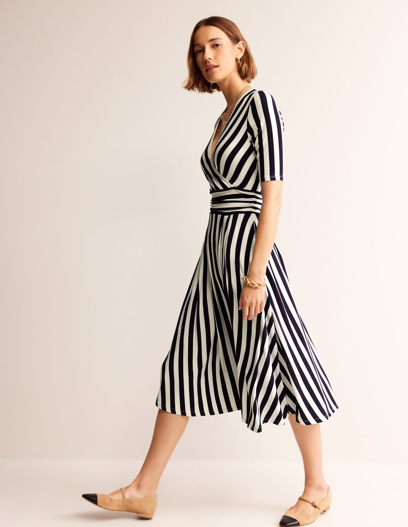 Kassidy Jersey Midi Dress-French Navy, Ivory Stripe